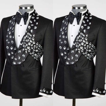 Gorgeous Wedding Tuxedos Crystal Double Breasted Men Suit Shawl Lapel 1 Piece Set Jacket  Groom Blazers Prom Party Customized