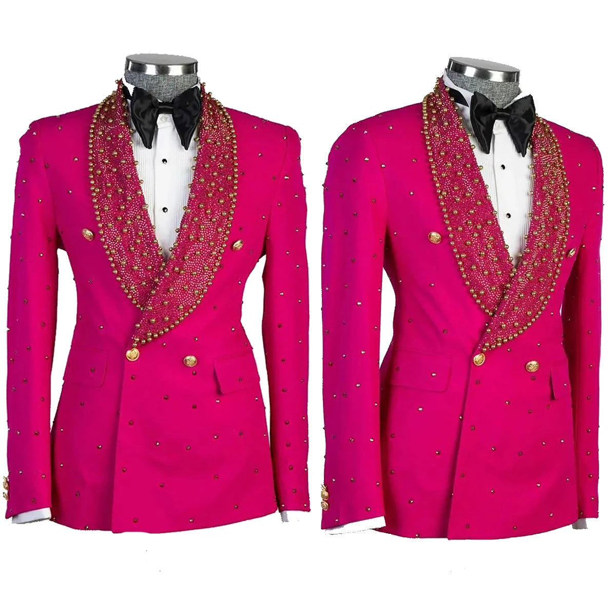 Shiny Men's Wedding Suits Slim Fit Beads Jacket Sets Groom Tuxedos Shawl Lapel Groomsmen Prom Blazers Only Coat