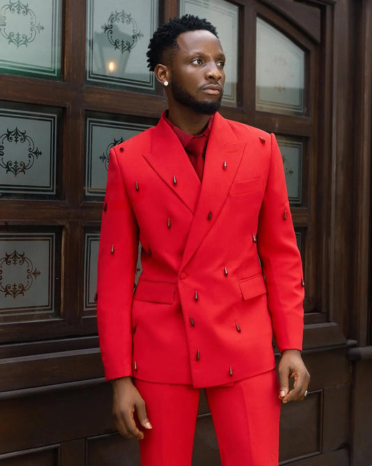 Simple Men Suits Tailor-Made Groom 2 Pieces Peaked Lapel Jacket Blazer Double Breasted Evening Party Customized Coat Pants