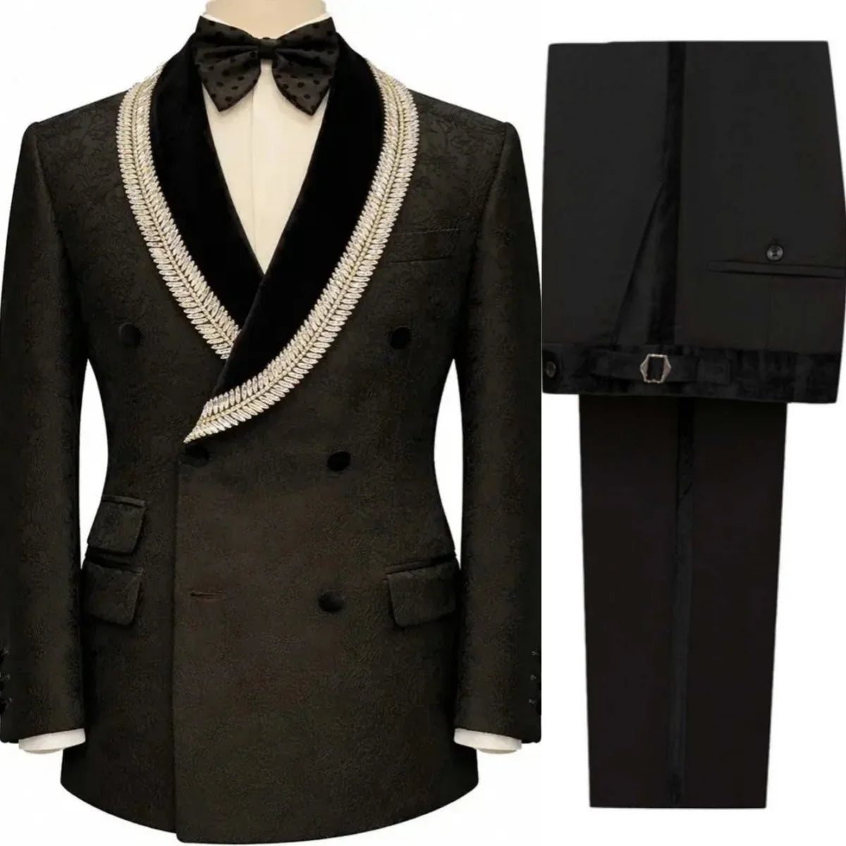 Fashion Wedding Tuxedos Jacquard 2 Pcs Jacket Pants Men Suit Classic Crystal Double Breasted Evening Business Blazer Customized