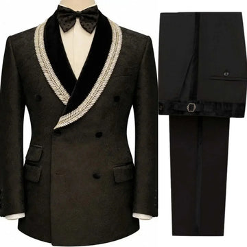 Fashion Wedding Tuxedos Jacquard 2 Pcs Jacket Pants Men Suit Classic Crystal Double Breasted Evening Business Blazer Customized
