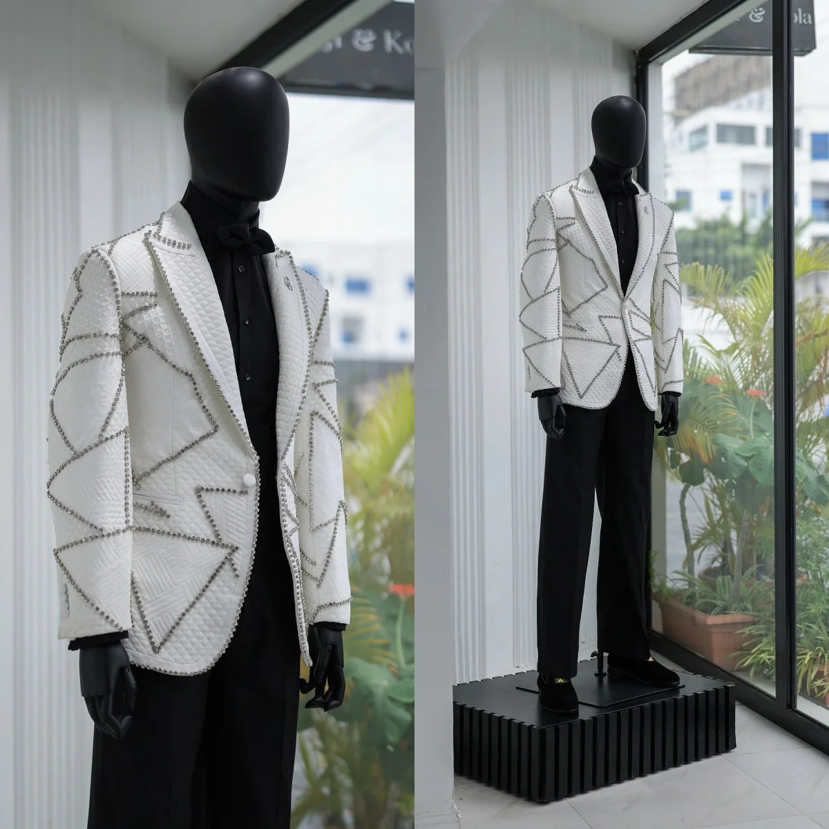 Modern Men's Suit Peaked Lapel Tailor-Made 2 Pieces Set Jacket Rhinestone Blazer Air Cotton One Button Customized Coat Pants