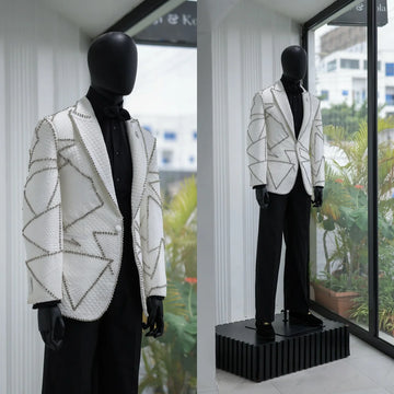 Modern Men's Suit Peaked Lapel Tailor-Made 2 Pieces Set Jacket Rhinestone Blazer Air Cotton One Button Customized Coat Pants