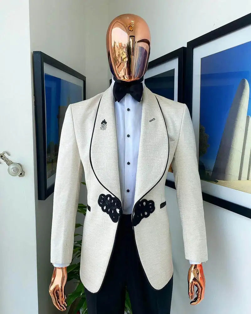 Special Men Suits for Wedding Blazer Shawl Lapel 2 Pieces Set Design Party Groom Tuxedo Coat Customized Jackets Black Pants