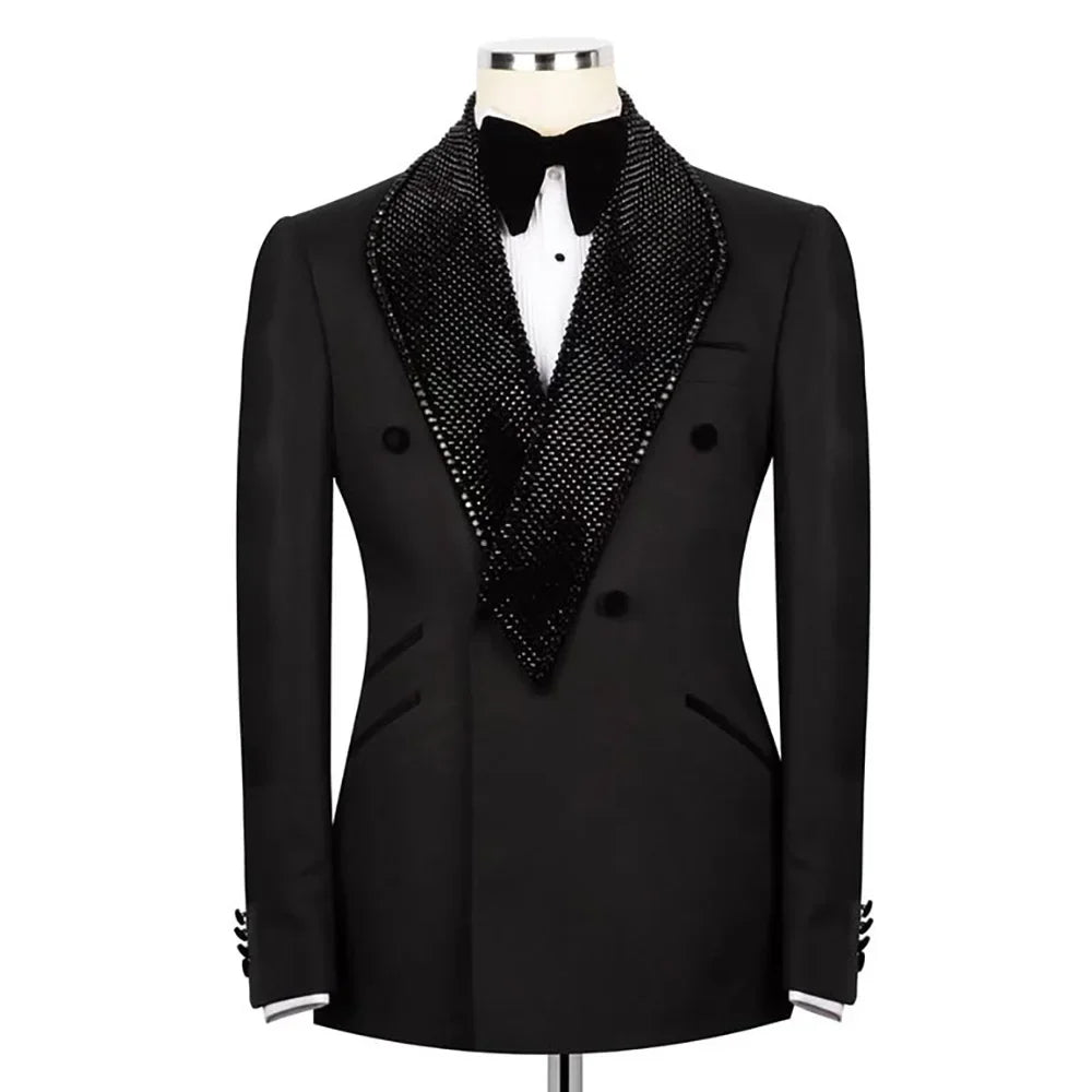 Exquisite Wedding Tuxedos Beaded 1 Piece Set Jacket Men Suit Shawl Lapel Groom Evening Business Blazers Customized