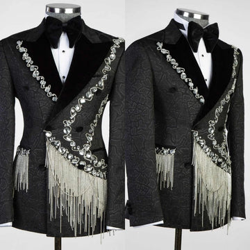 Luxury Beading Wedding Tuxedos 1 Piece Set Jacket Double Breasted Men Suit Designer Crystal Groom Blazers Customized
