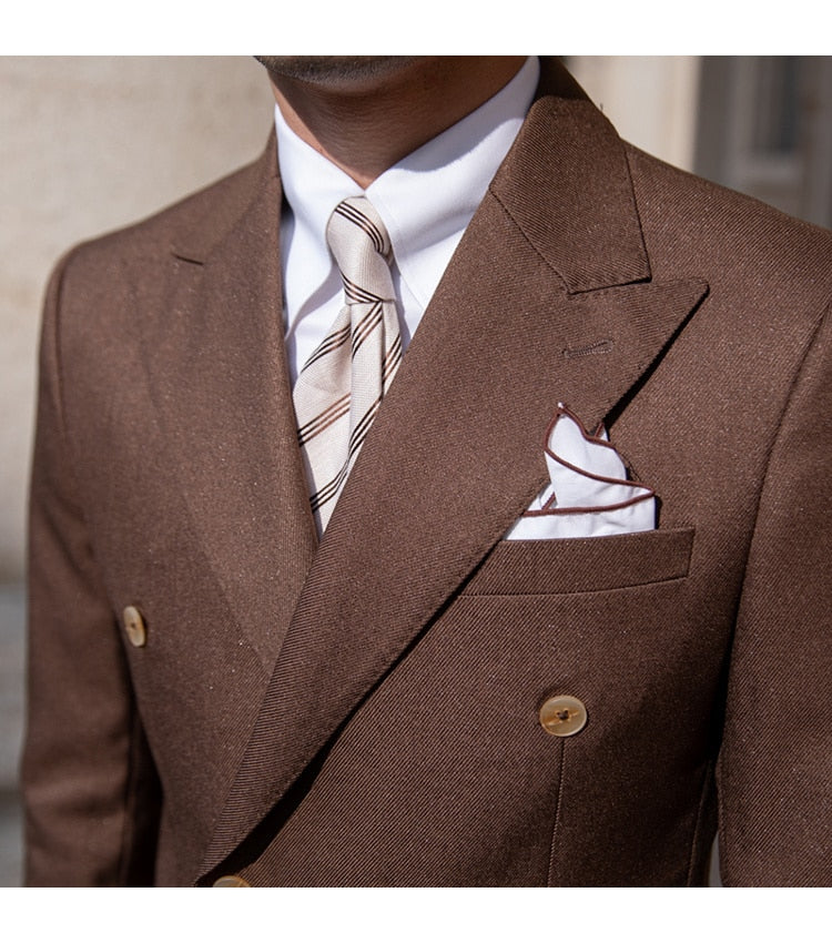 Trajes formales casuales de doble botonadura, 2 piezas, trajes de negocios sencillos de lujo para hombre, traje ajustado de color liso para hombre 