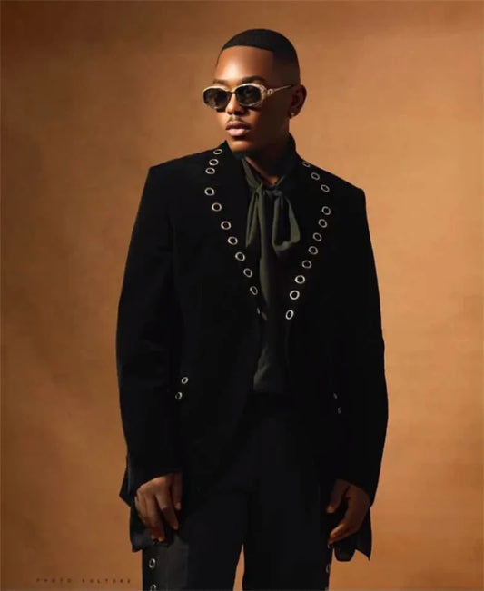 Black Ring Men Suit Set 2 Piece Velvet Blazer+Cotton Pant Trousers Customized Formal Office Jacket Wedding Tuxedos Male Coat