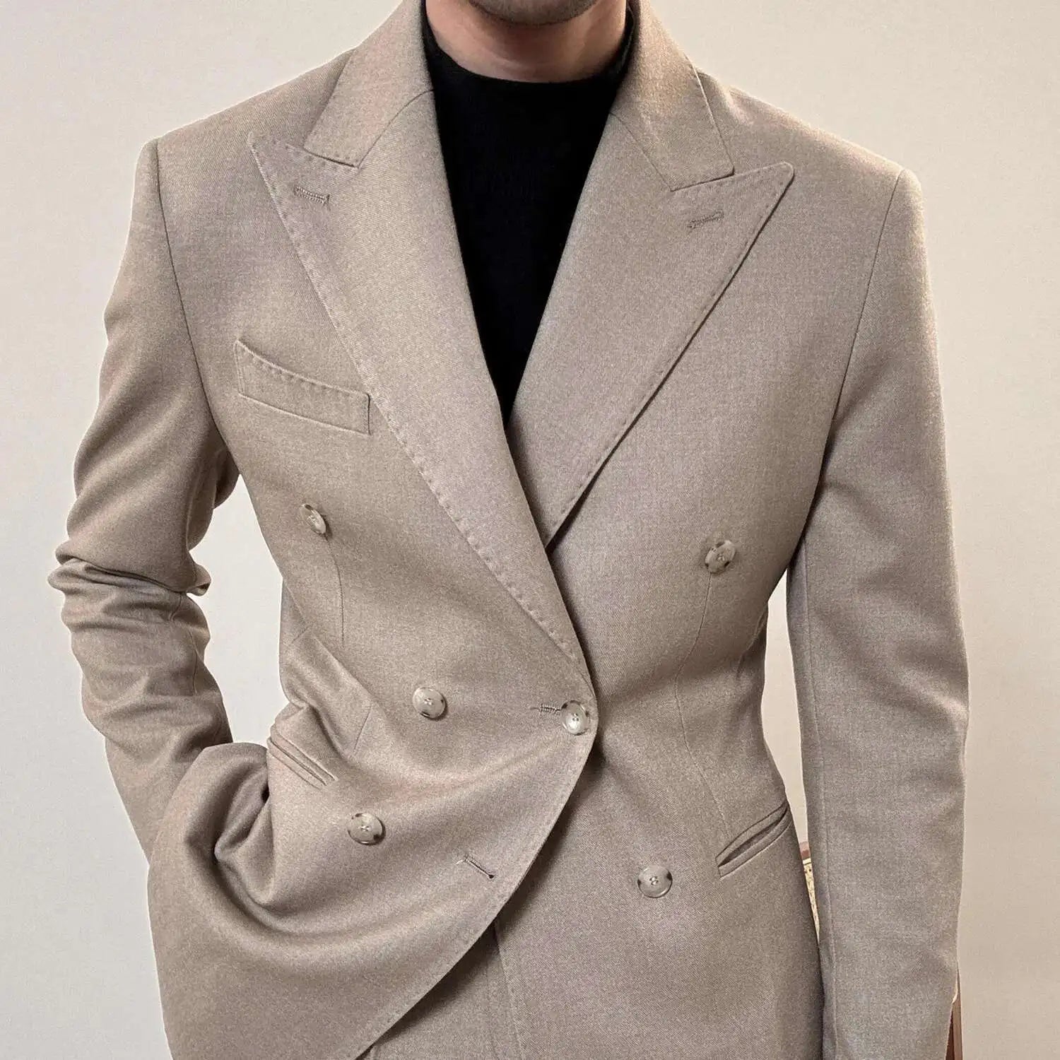 Italian Style Double Breasted Blazer Men Lapel Collar Casual Business Autumn Jacket Men Blazer Masculino Slim Fit Blazer Hombre