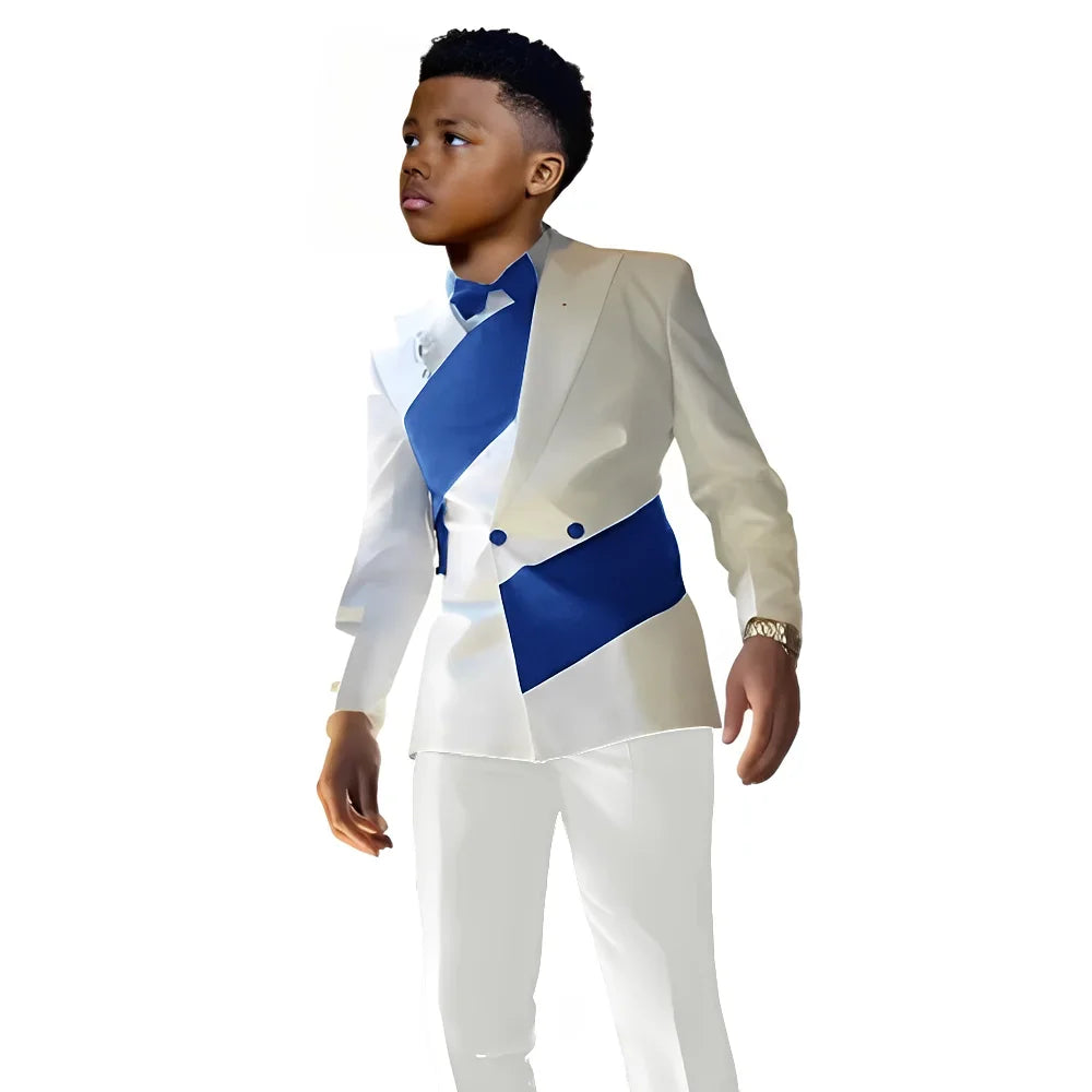 Satin Boys Suit 2 Pieces Set Double Breasted White Jacket with Pants Wedding Tuxedo Kids for 2-16 Years Old Boy Slim Fit Suit