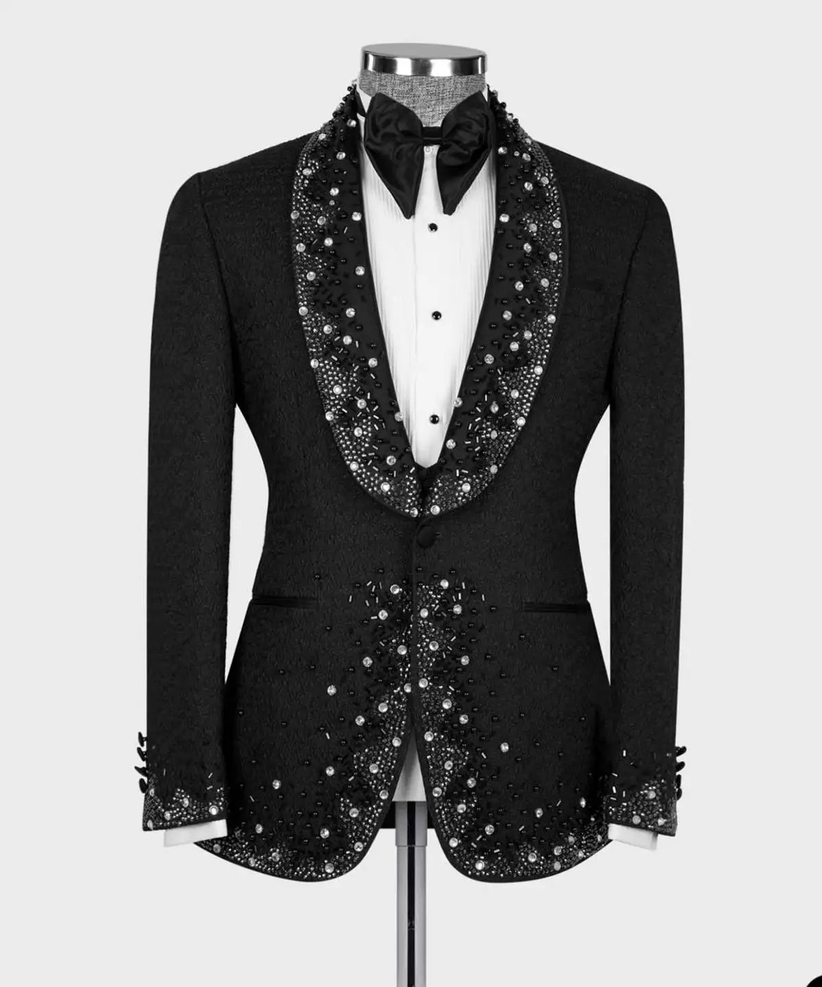 3 Piece Men Suits Slim Fit  Tuxedo Beaded Diamonds Customized Wedding Party Formal Occasion Groom Tailor-Made Plus Size