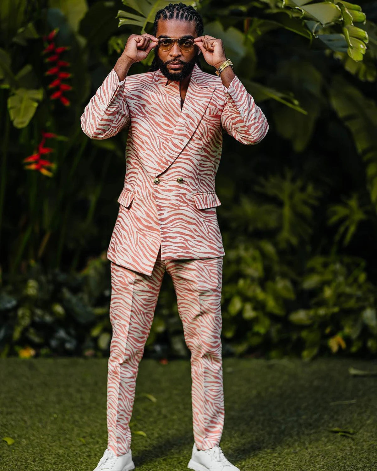 Patrons d'impression pour hommes, smoking de mariage rose croisé, 2 pièces, veste et pantalon, tenue de fête et d'anniversaire
