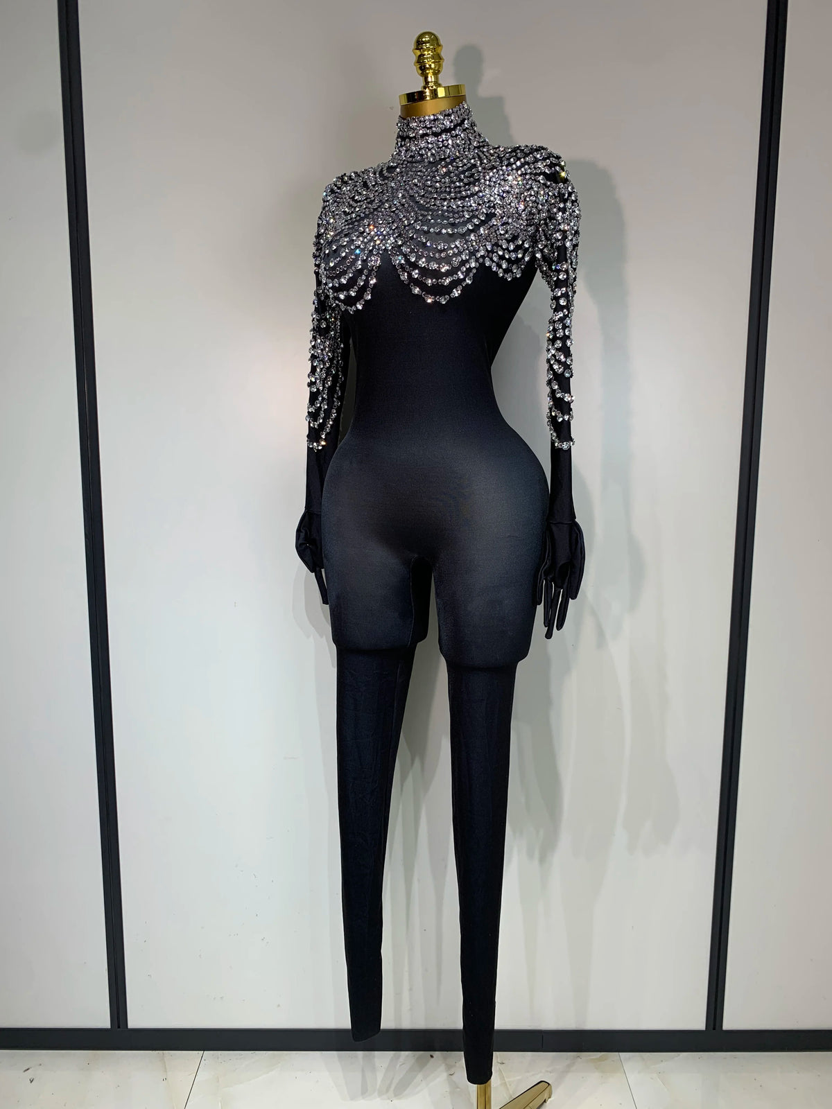 Women Sexy Nightclub Evening Party Drag Queen Singer Dancer Stage Performance Costume Luxury Rhinestone Stretch Jumpsuit