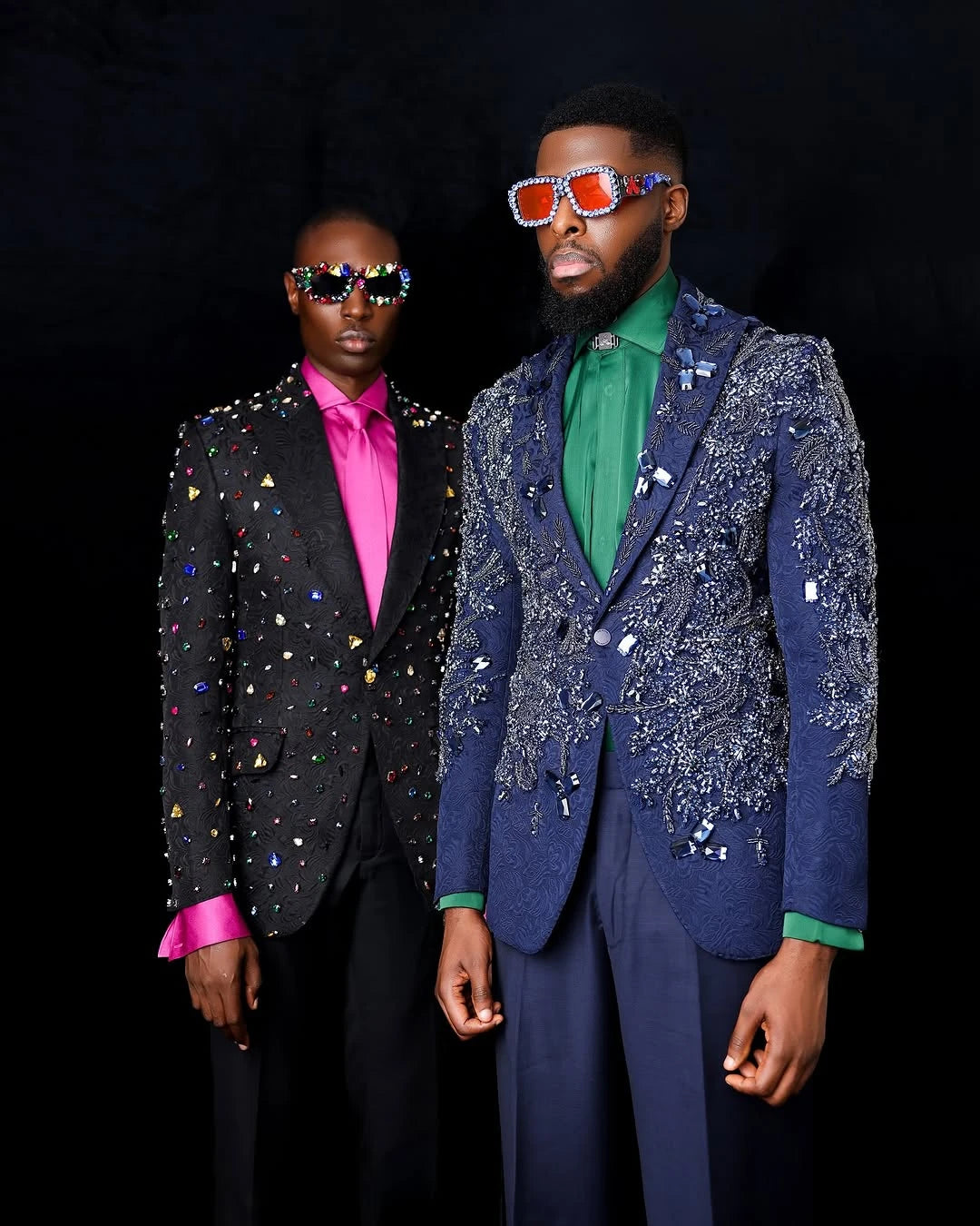 Men Suits Peaked Lapel Crystal Beaded Tailor-Made 2 Pieces Set Jacket Jacquard Appliques Blazer Groom Customized Coat Pants