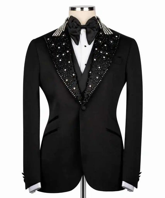 Luxury Wedding Men's Suits 2-Piece Blazer Beads Designer Customized Plus Size Wedding Tuxedo Party Prom Trajes Para Hombre