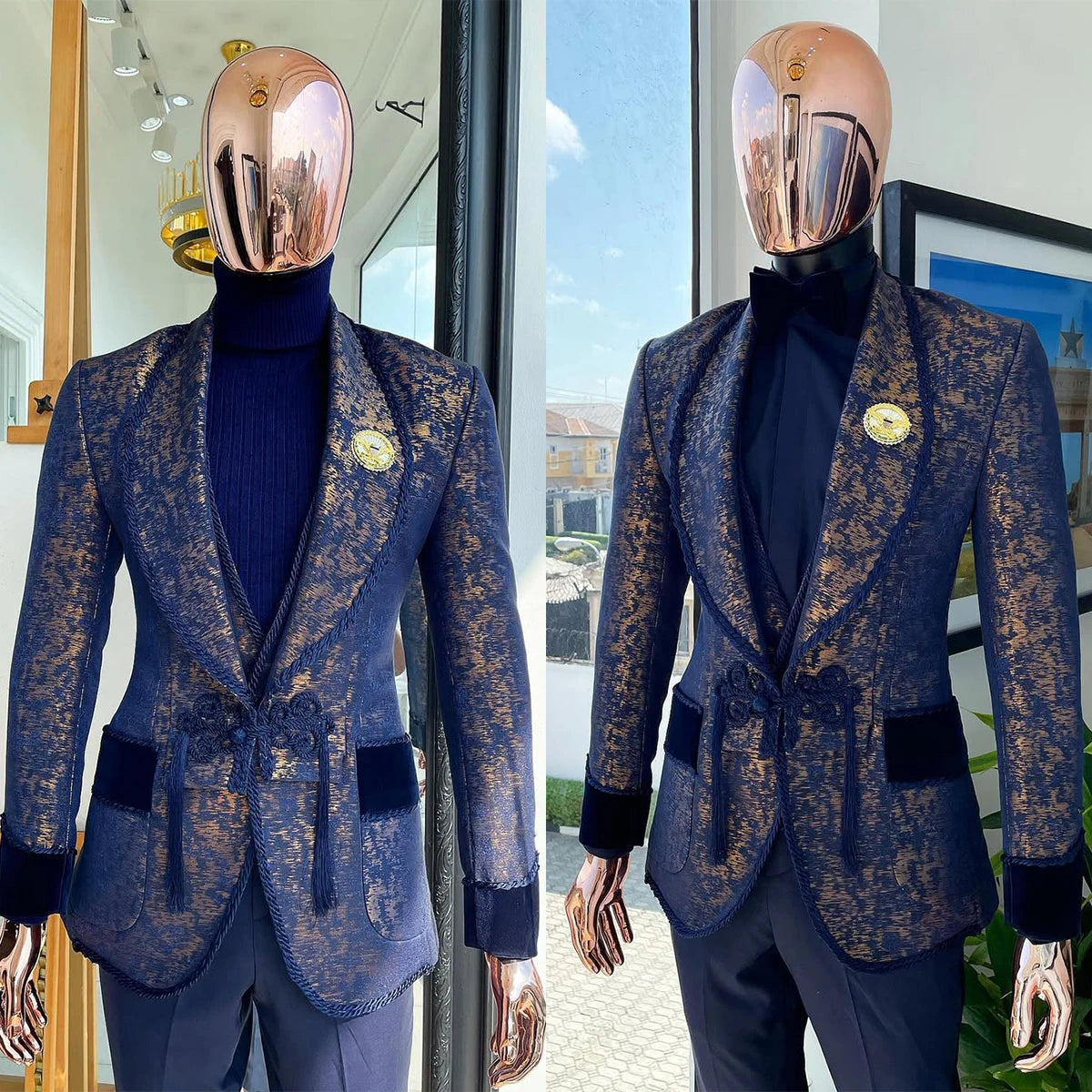 Unique Men Suits Tailor-Made One Piece Shawl Lapel Jacket Jacquard Only Blazer One Button Evening Party Customized Coat