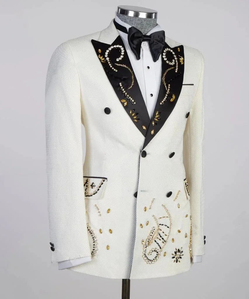 Luxury Men's Suit Peaked Lapel Rhinestone Jacket 1 Piece Tailor-Made Beaded Double Breasted Blazer Customized Only One Coat