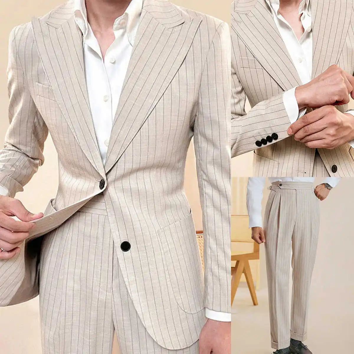 Classic Men Wedding Suits 2 Pcs Peaked Lapel Tuxedos for Bridegroom Blazer Pants for Party Business Groom Custom Made