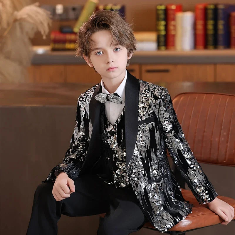 Sequin Boys Suit Set for Wedding Tuxedo Formal Children Suits for Piano Performance Costume Custom Made Kids Suit