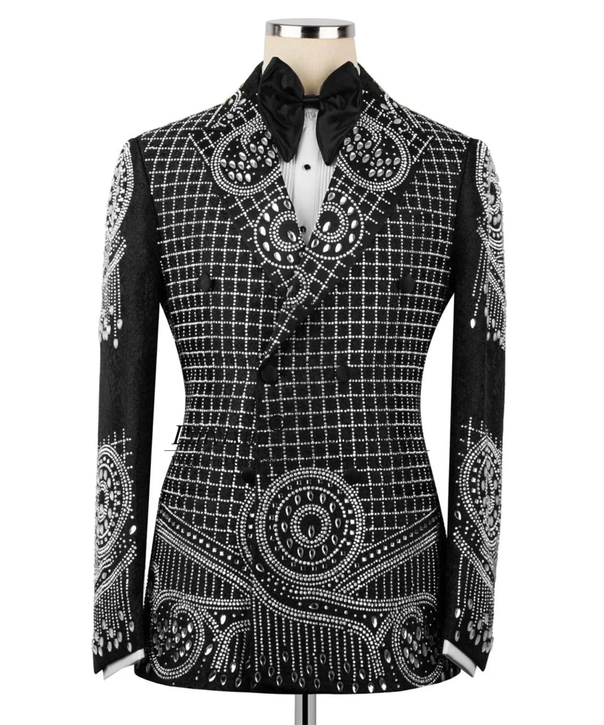 Sparkly Diamond Crystal Men Suits 2 Pieces Set Male Party Prom Blazer Customized Groom Tuxedo Wedding Jacquard