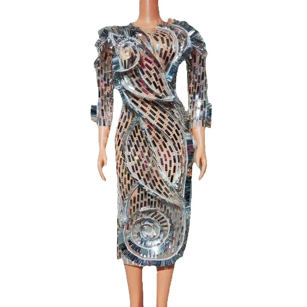 Sparkly Rhinestones Sequins Dress Women Sexy Party Celebrate Birthday Dress Photoshoot Wear Performance Dance Stage Costume