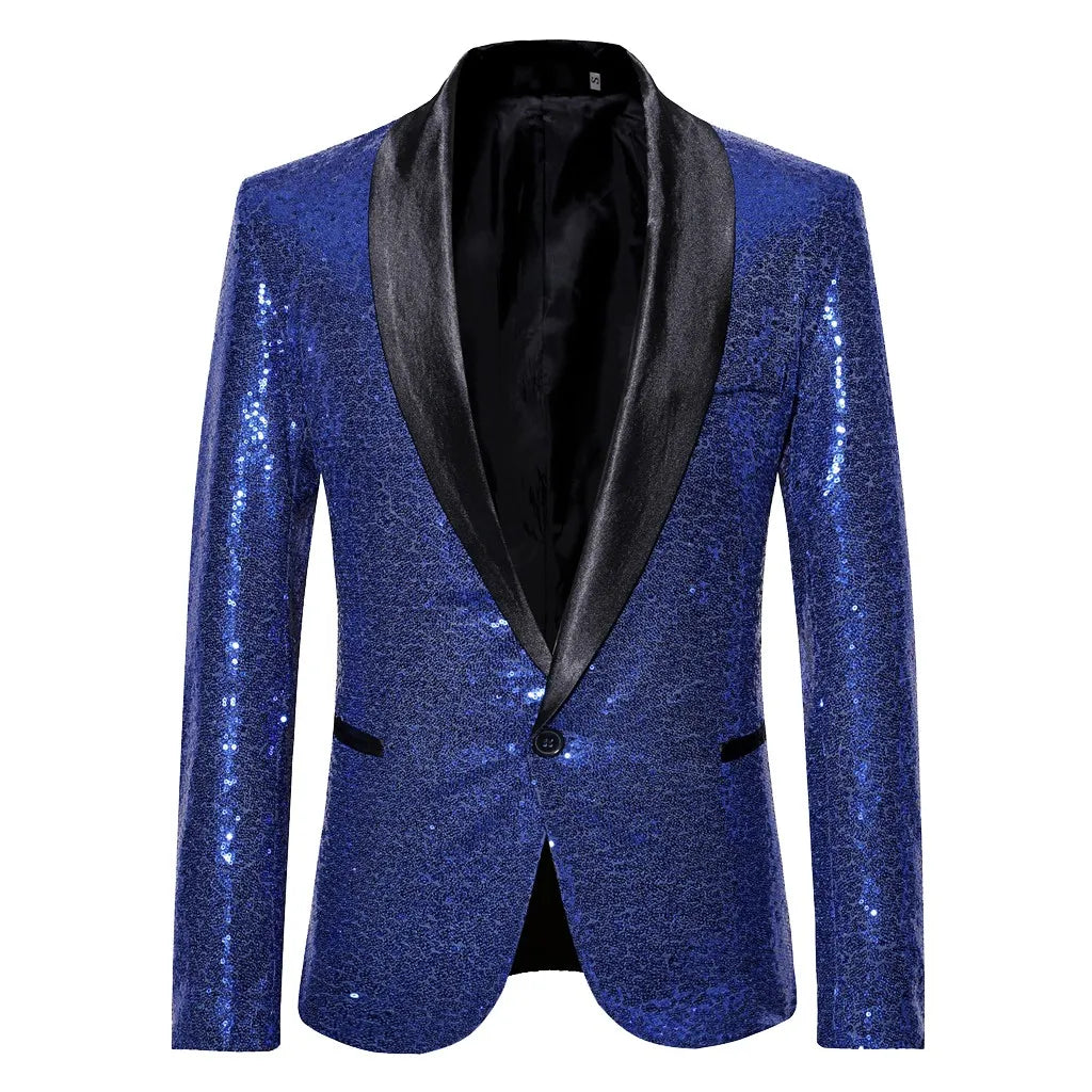 Chaqueta blazer con lentejuelas doradas brillantes y adornos brillantes para hombre, elegante blazer de color liso para negocios, ropa exterior, blusa, disfraces para hombre