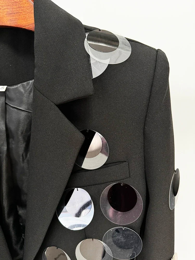Chic Women's Sequin Blazer with Eye-Catching Cutouts – Stylish Single Button Design for Trendsetters