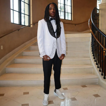 High Quality Metallic Beaded 2 Pieces Sets Wedding Suits for Men Groom Tuxedos Male Prom Blazers Slim Ropa Hombre Customized
