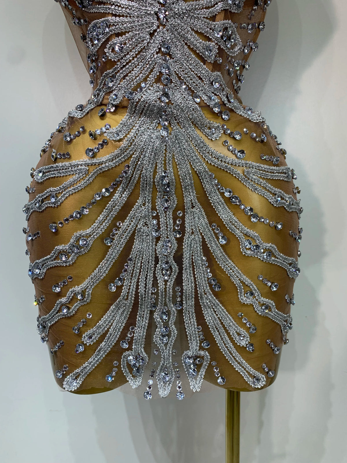 Women Sexy Strapless Rhinestones Mini Dress Performance Costume See Through Stage Dancer Club Evening Party Birthday Dress