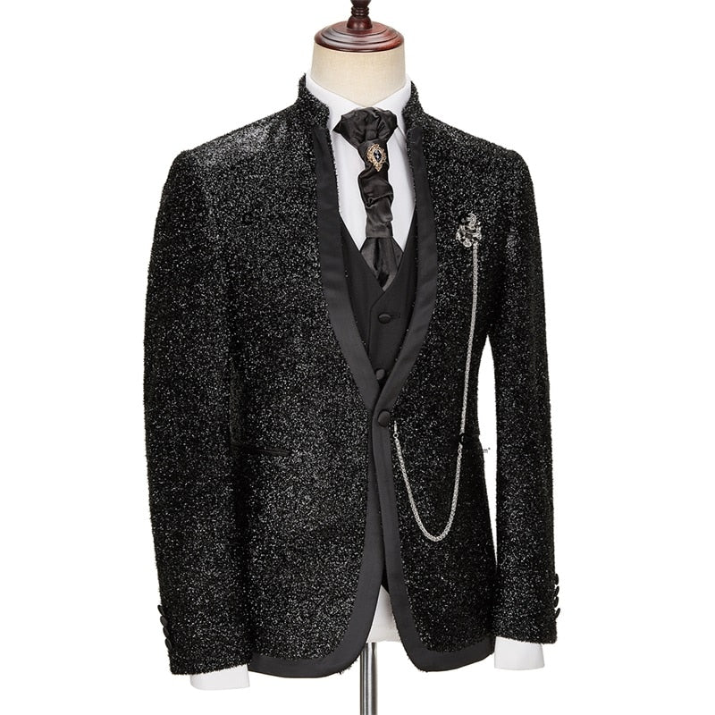 Conjunto de traje negro de lujo para hombre, traje formal de 3 piezas para boda, novio, esmoquin, hecho a medida, para caballero, para oficina, fiesta, chaqueta y abrigo. 