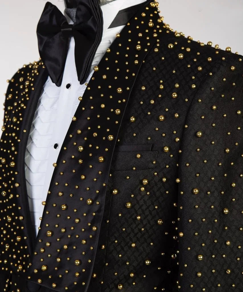 Men Suits for Wedding Beaded 2 Pieces Set Coat Shawl Lapel Tailor-Made Groom Blazer One Button Party Customized Jacket Pants