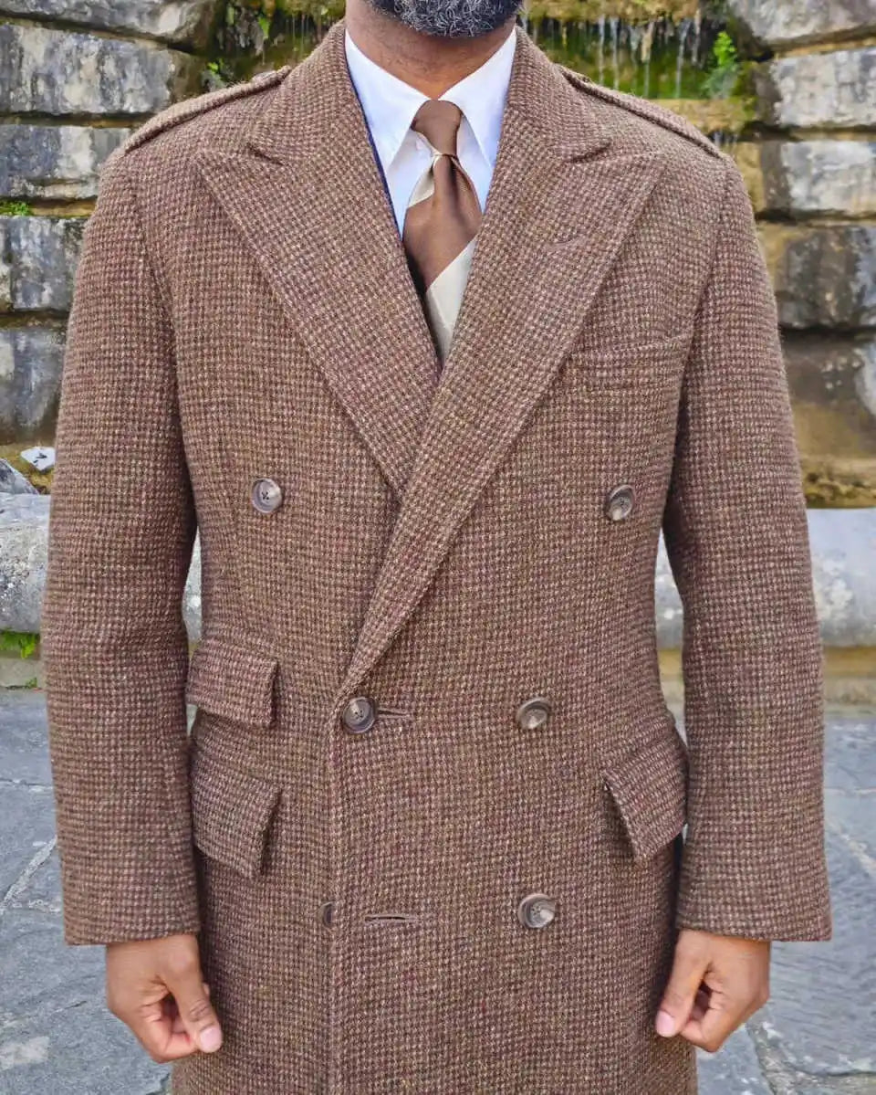 Modern Woolen Men's Wedding Long Blazer Peaked Lapel Double Breasted Jacket Tuxedos Business Party Wear Long Overcoat Customized