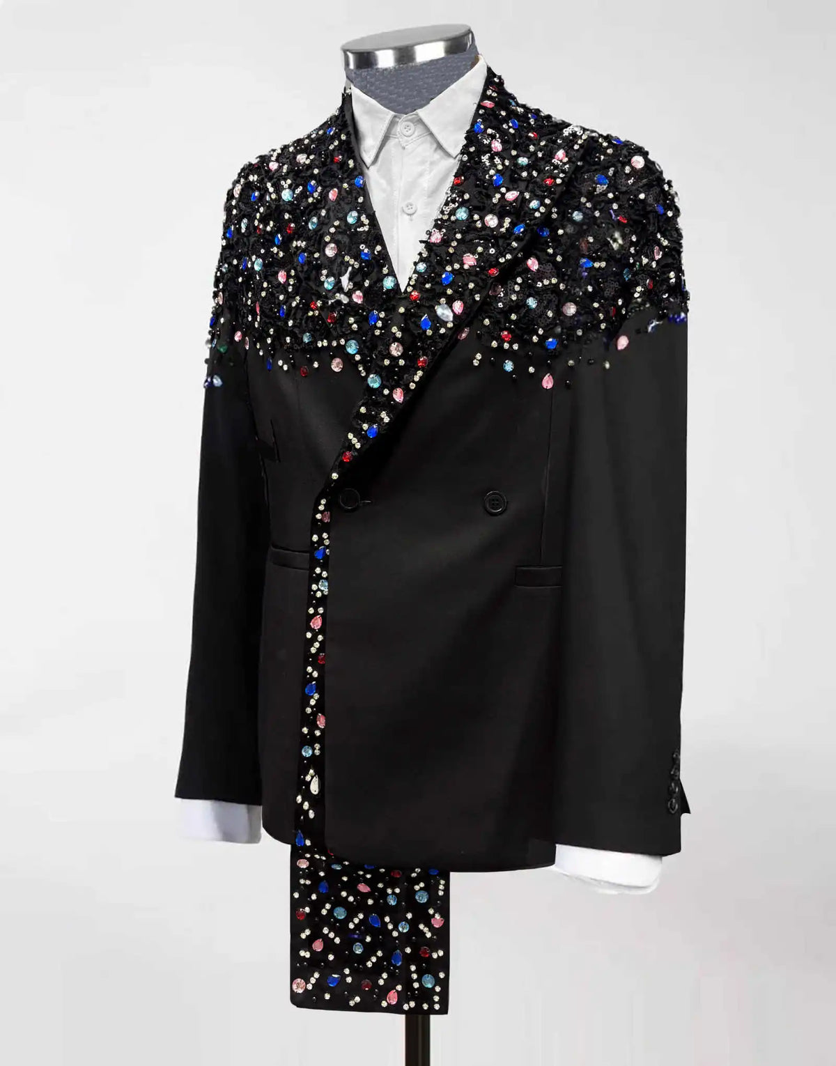 Luxurious Black Wedding Tuxedos 1 Piece Set Jacket Colorful Crystal Men Suit Peaked Lapel Customized Groom Wear Party Suits