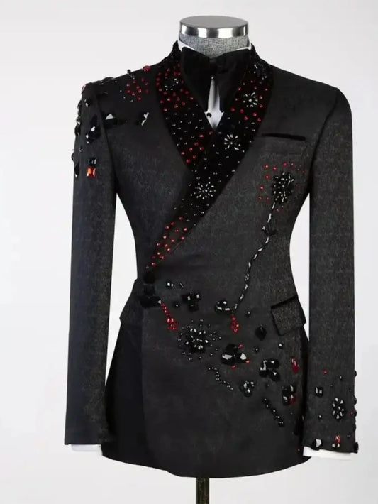 Colorful Beaded Wedding Tuxedos Men Suit Shawl Lapel 2 Piece Set Jacket Pants Banquet Groom Wear Business Blazers Customized