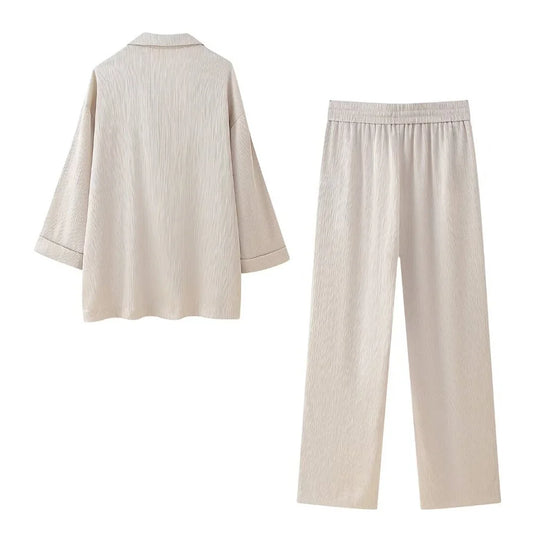 European and American Style Spring and Summer New Women's Clothing Wrinkle Effect Double Breasted Suit Jacket Pants Set