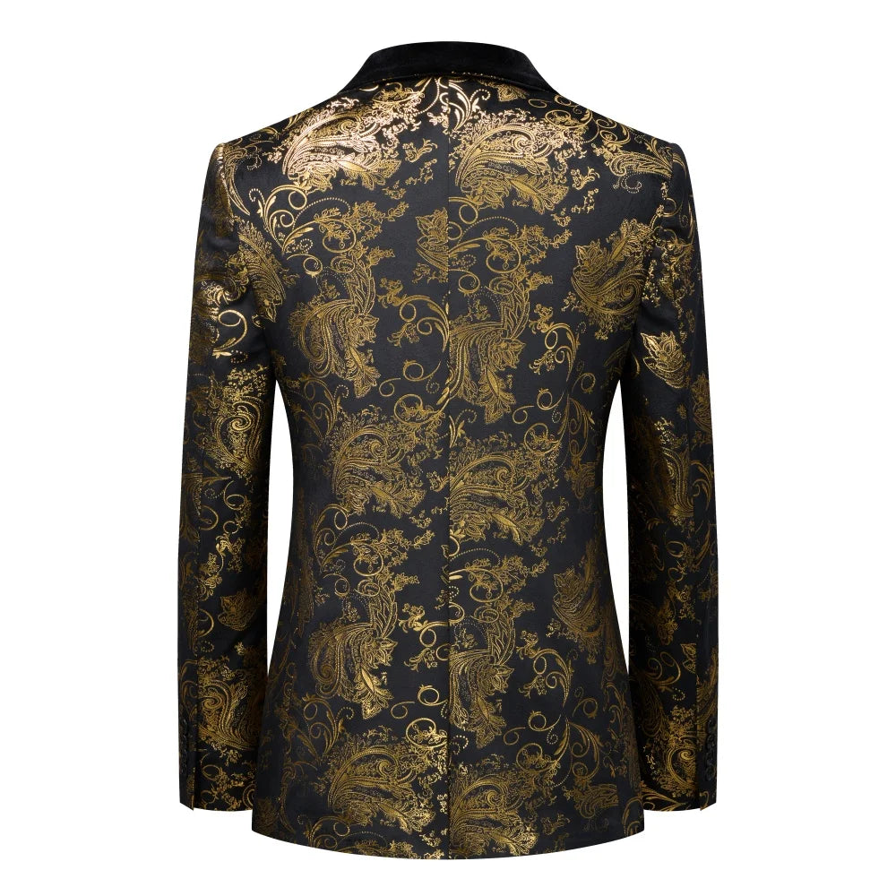 Vintage Men Suits 2 Pieces Set Tailor-Made Jacquard Jacket Blazer One Button Groom Customized Coat Black Pants