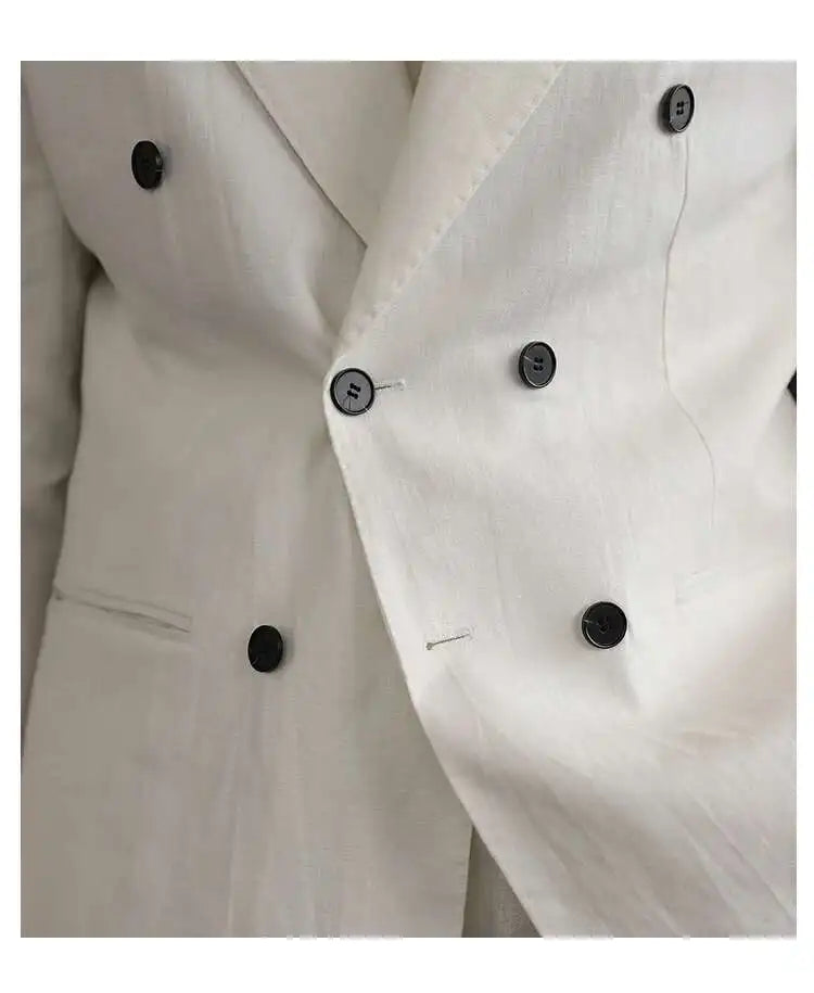 Luxury Linen Double Breasted Italian Suit for Men's Versatile Slim Fit Business Lapel Collar Retro Suit