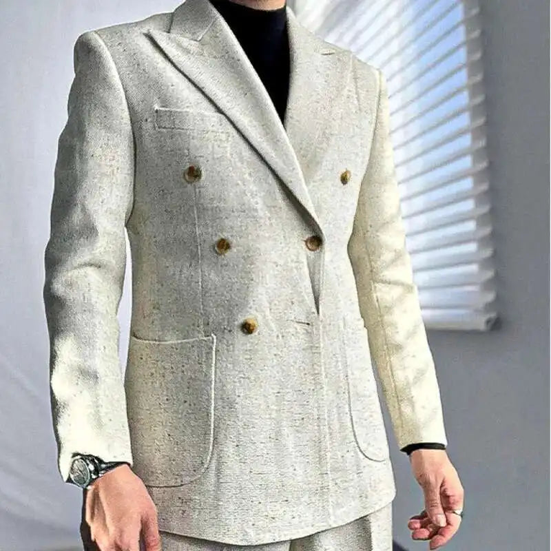 Apricot Double Breasted Suit Naples Business Leisure Fall Italian Gentleman British Suit Man Blazer Homme Prom Blazer for Men