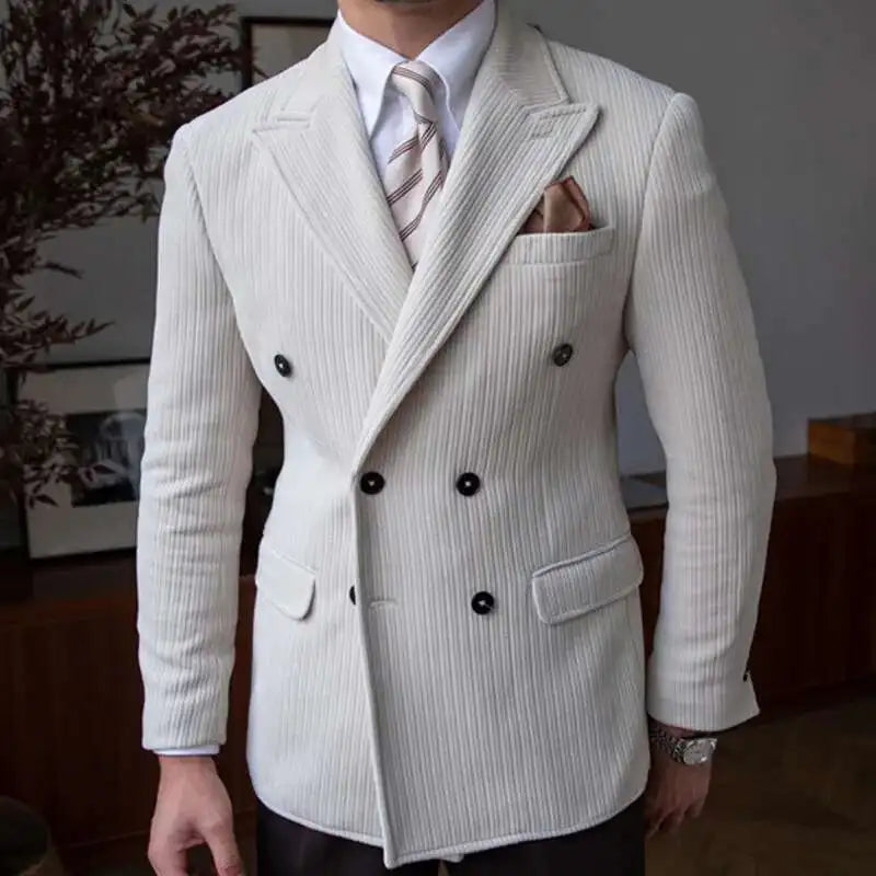 AutumnCasual Striped Jacket Men Blazer Masculino Blazer Hombre Italian Style Double Breasted Blazer Men Lapel Colla Blazer Homme