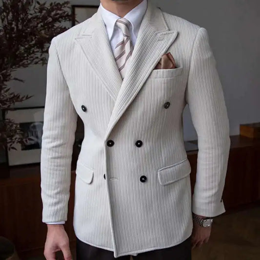 AutumnCasual Striped Jacket Men Blazer Masculino Blazer Hombre Italian Style Double Breasted Blazer Men Lapel Colla Blazer Homme