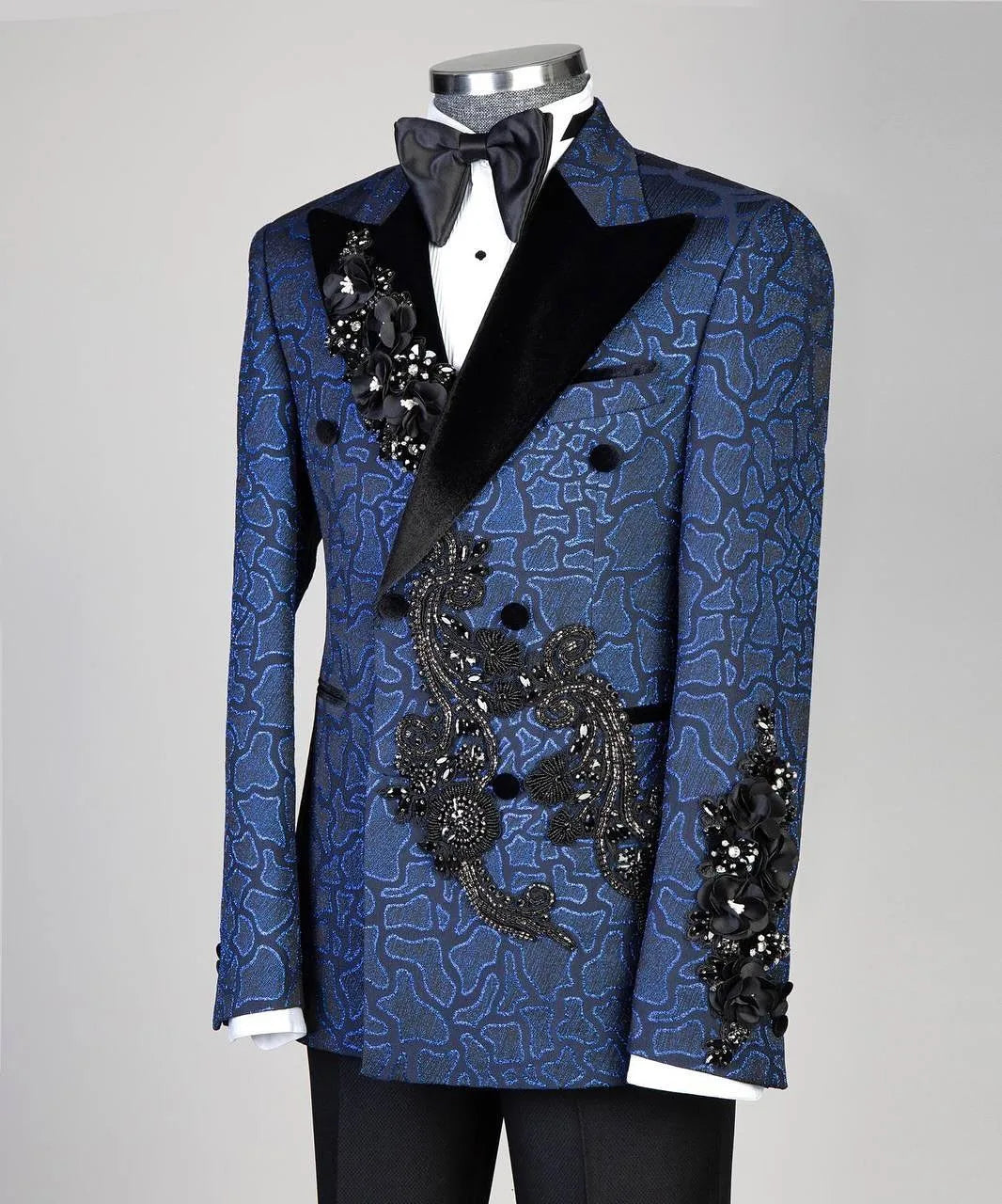 Vintage Men‘s Suits Tailor-Made Appliques Peaked Lapel Jacket Blazer 2 Pieces Set Beaded Jacquard Groom Customized Coat Pants