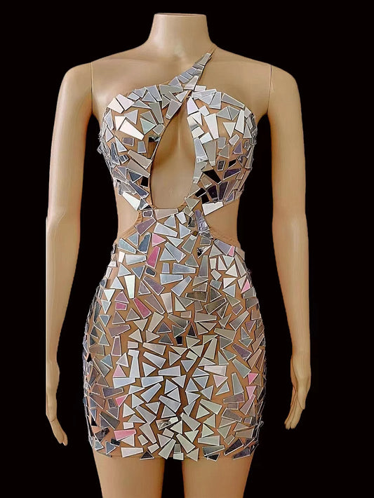 Robe courte dos nu sexy et brillante, en maille transparente, tenue de soirée, de club d'anniversaire, de spectacle, de scène, de chanteur