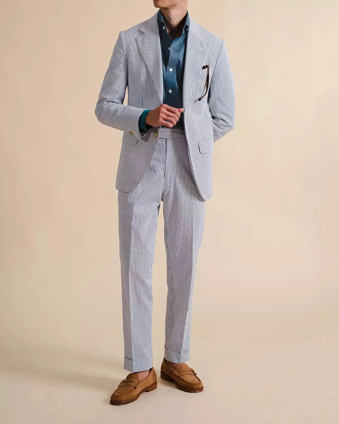 Classic Striped Mens Suits Slim Fit Business Blazer One Button Wedding Groom Tuxedos 2 Piece Set
