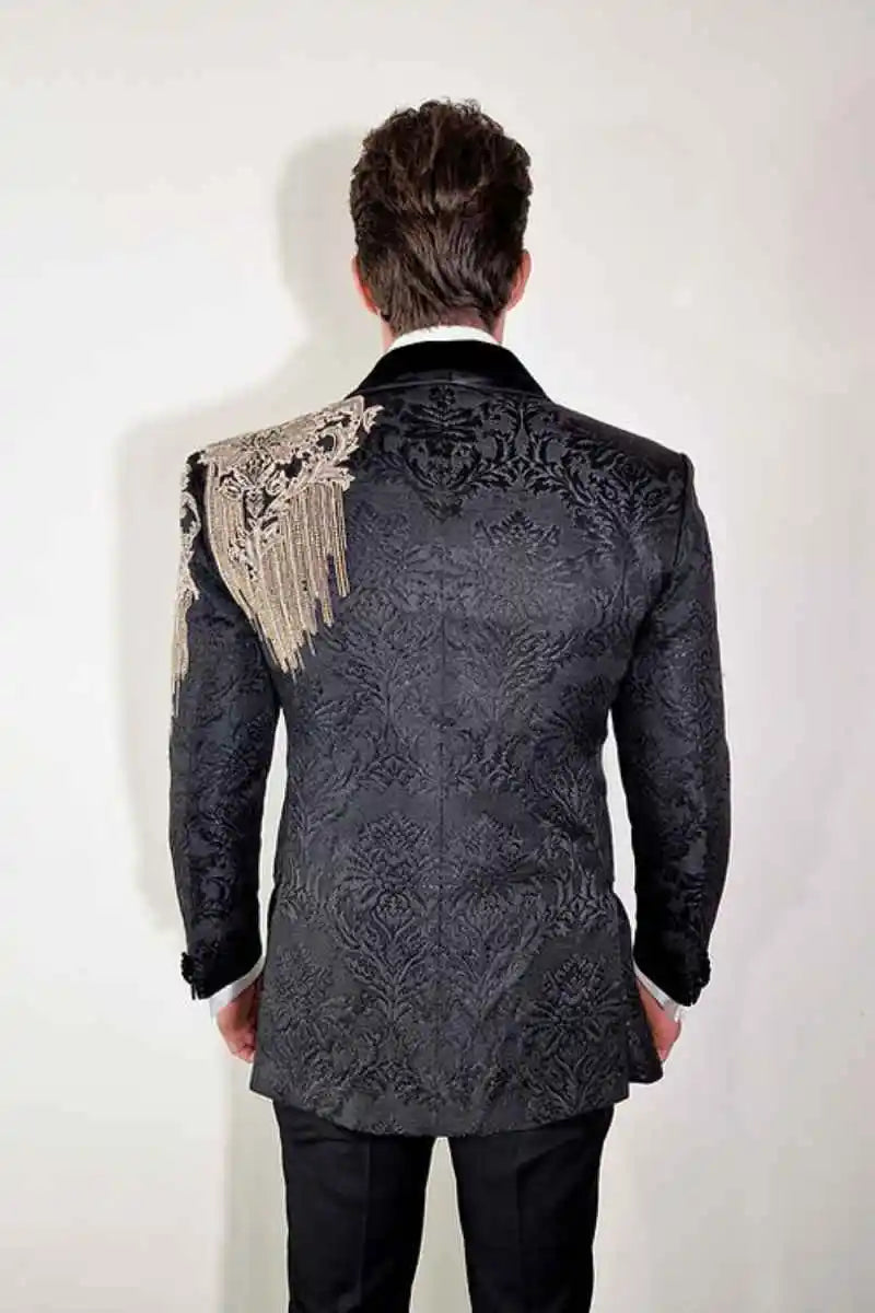 Royal Wedding Tuxedos Beading Jacquard Men Suit Shawl Lapel 2 Piece Set Jacket Pants Formal Groom Business Blazers Customized
