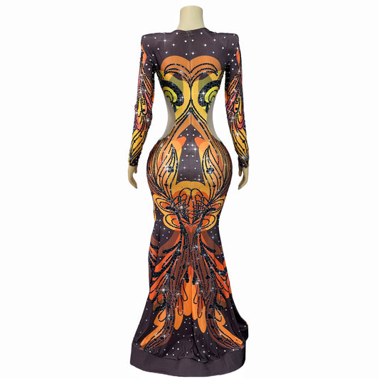 Sexy High-end Designed Shining Rhinstones Trim Fit High Split Dress Birthday Evening Red Carpet Gown Show Photoshoot Stage Wear