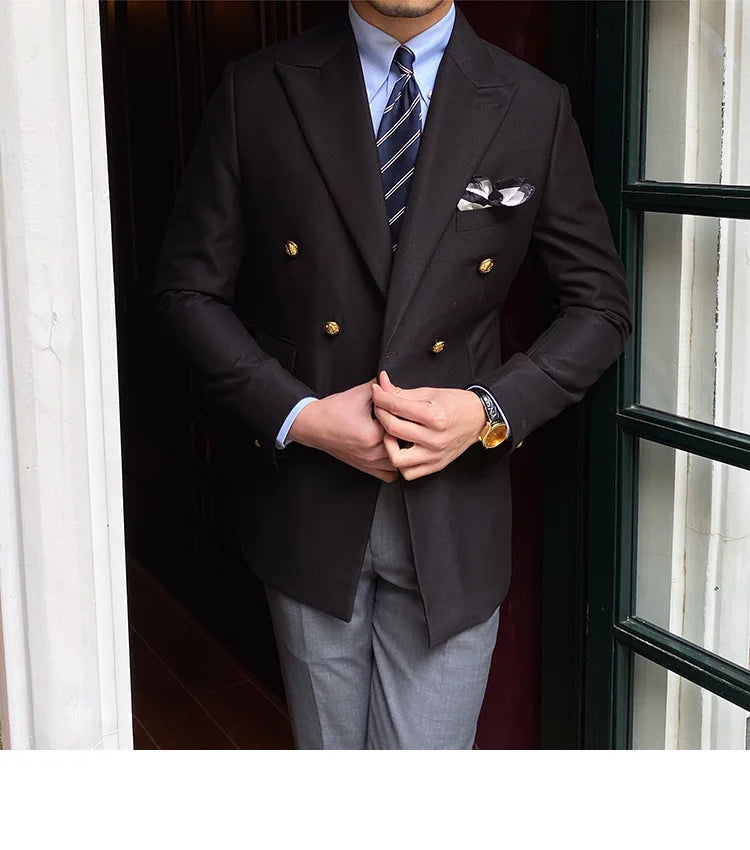 Blazer de estilo británico para hombre, traje ajustado de dos piezas con doble botonadura, color liso, informal y moderno.