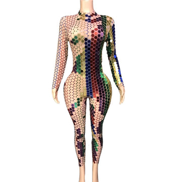 Sparkly Mirrors Jumpsuit Long Sleeve Women Sexy Transparent Birthday Party Outfit Singer Dancer Performance Costume Stage Wear