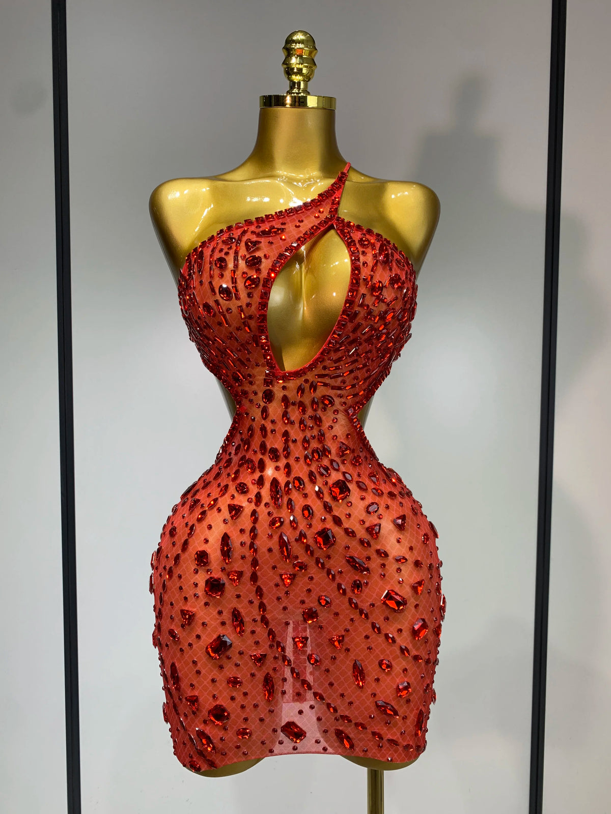 Sexy Sparkly Diamond Backless Short Dress Women Sleeveless Mesh See Through Evening Birthday Gown Singer Stage Outfit
