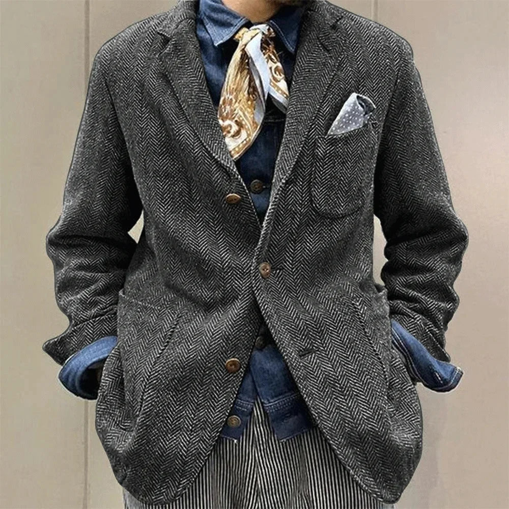 Herringbone Pattern Jacket Standalone Jacket Business and Workplace Gentleman Jacket Runway Style