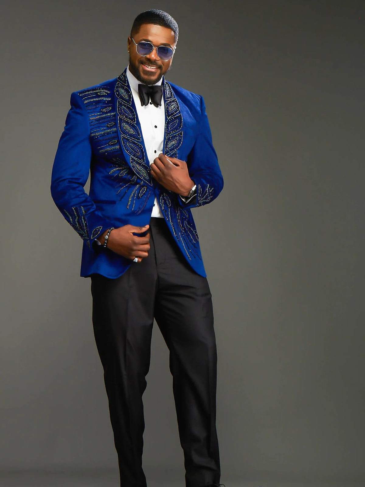 Fashion Men's Suit Shawl Lapel Tailor-Made 2 Pieces Set Beading Jacket Sequins Blazer One Button Groom Customized Coat Pants
